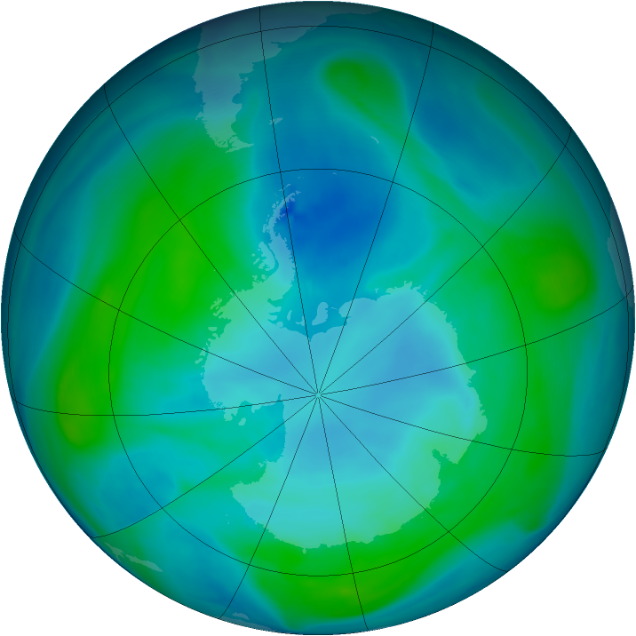 Antarctic ozone map for 22 January 2006